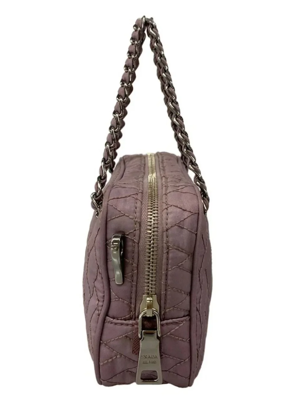 PRADA Light Purple Purple Nylon Leather Handbag